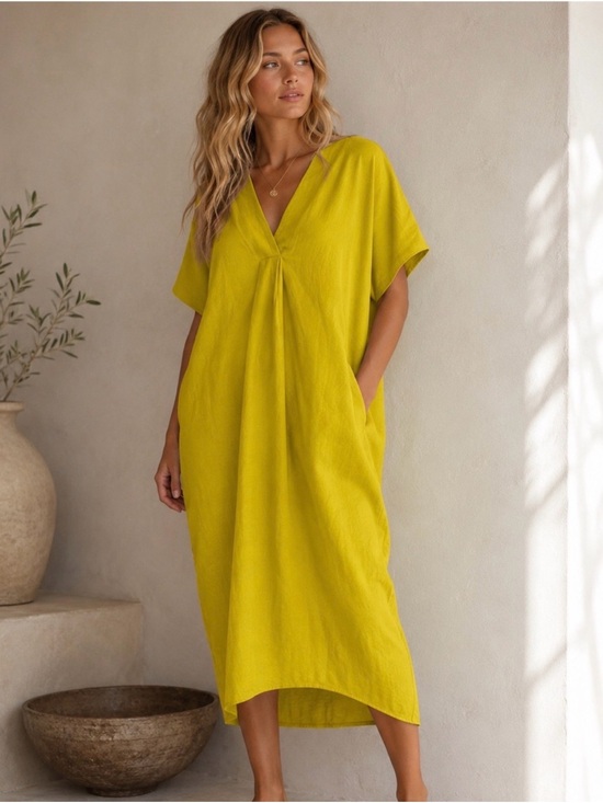 Zara Dresses & Skirts - Zara chartreuse Yellow Linen-Blend tunic dress